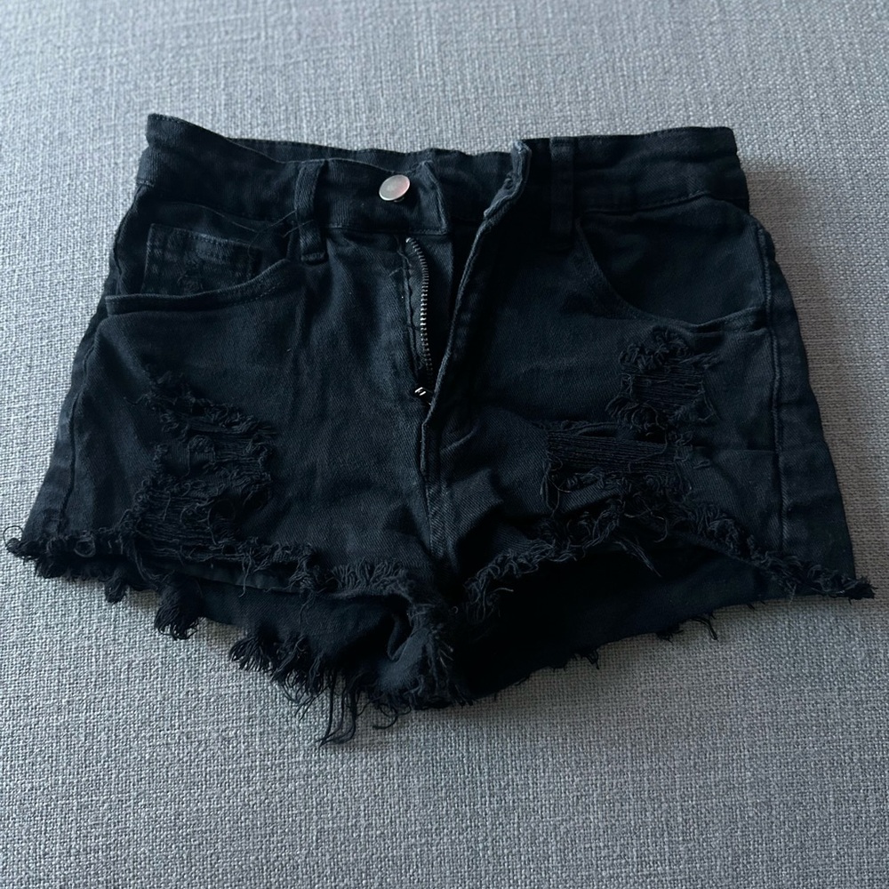 Black Distressed Denim Shorts